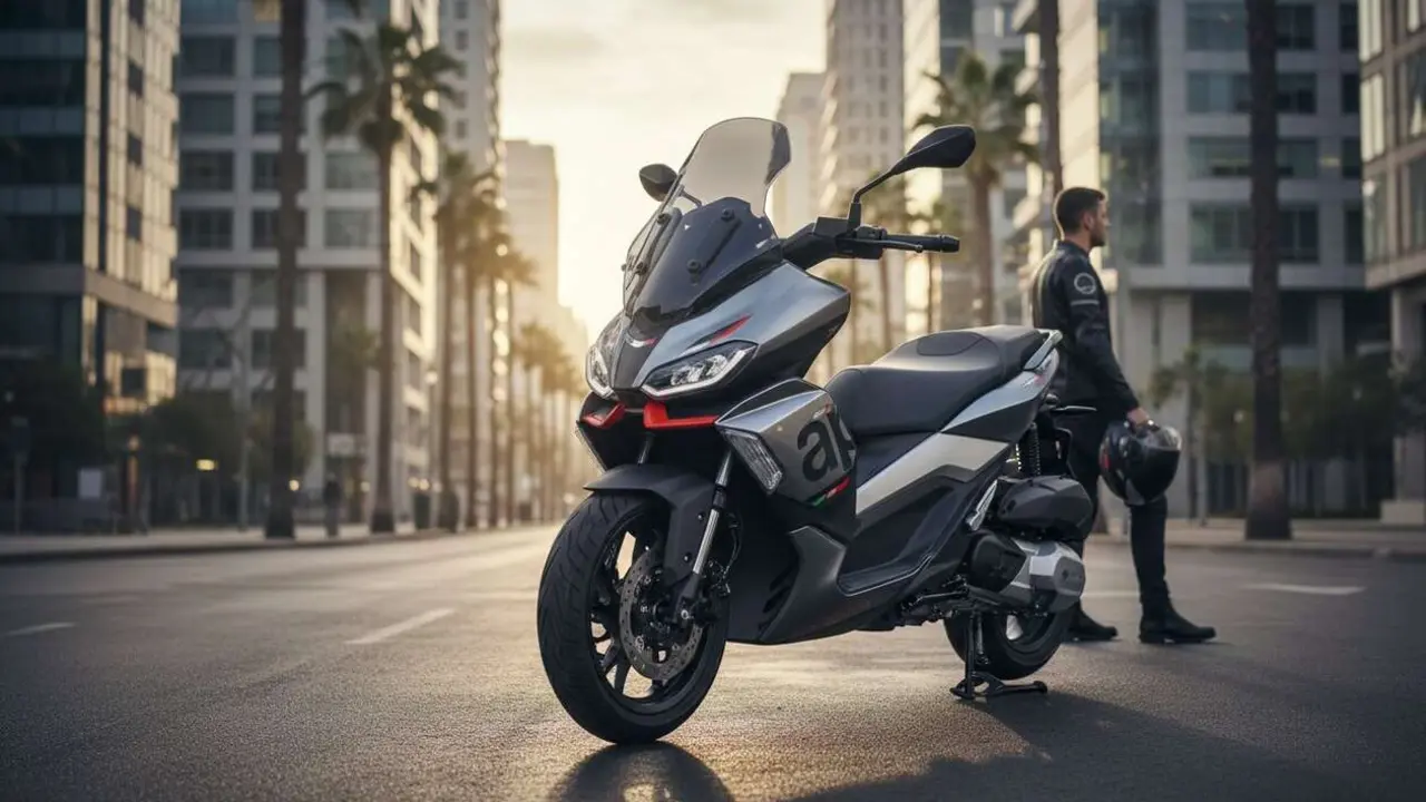  Aprilia SR GT 400 2026 en acci&oacute;n mostrando su dise&ntilde;o deportivo y potencia ideal para la conducci&oacute;n urbana &mdash; Imagen generada por IA 