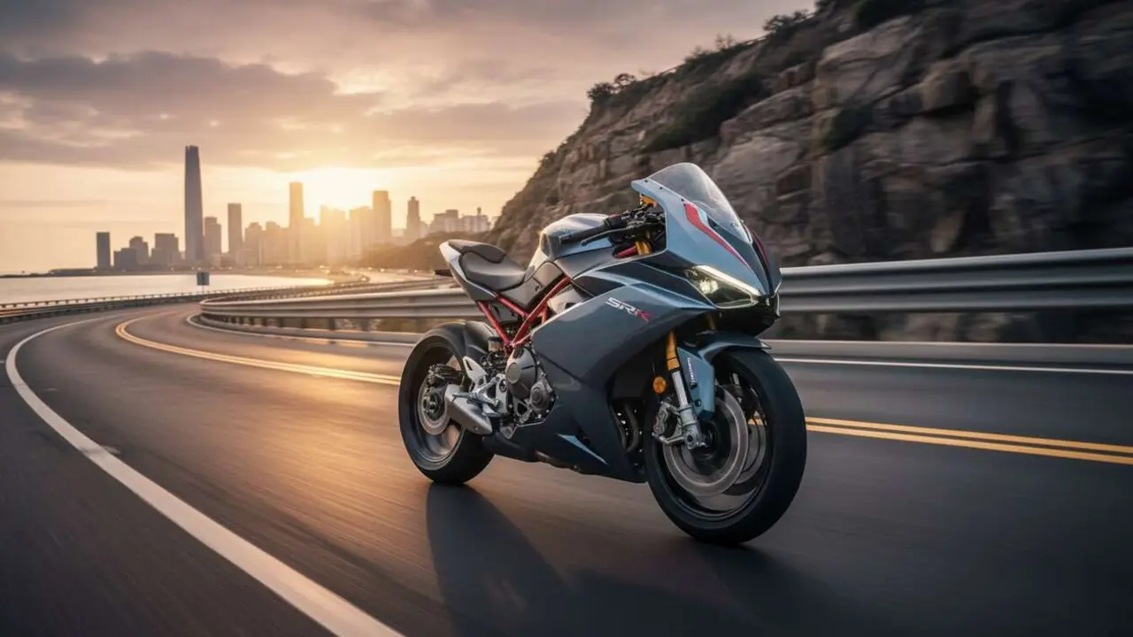  QJMOTOR SRK 800RR en acci&oacute;n mostrando su potencia y dise&ntilde;o elegante para los amantes de las motos deportivas &mdash; Imagen generada por IA 