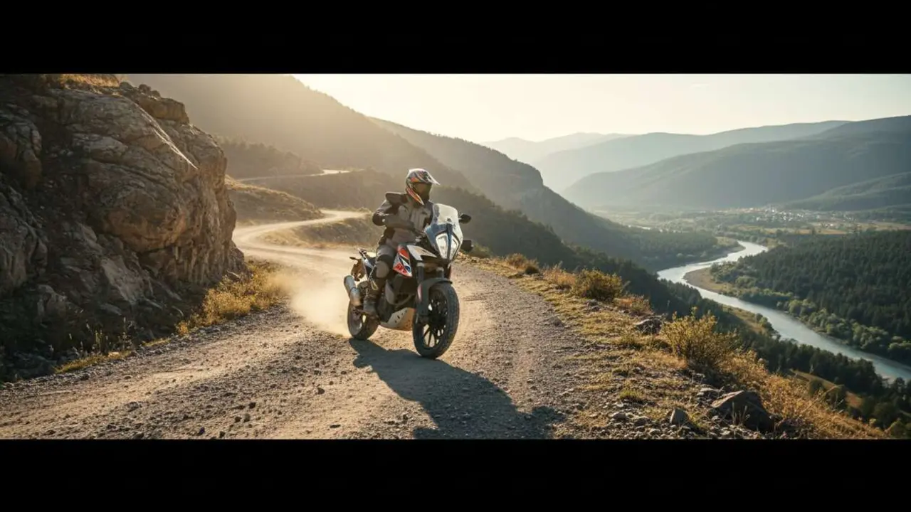  KTM 390 Adventure X en acci&oacute;n mostrando su tecnolog&iacute;a avanzada y dise&ntilde;o para m&aacute;xima aventura en carretera y tierra &mdash; Imagen generada por IA 