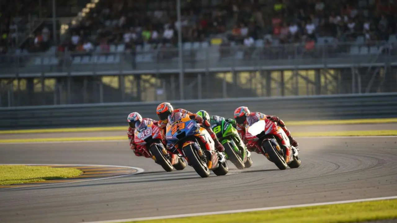  Pilotos de Moto GP en acci&oacute;n durante la emocionante carrera en el circuito de Silverstone en Reino Unido &mdash; Imagen generada por IA 