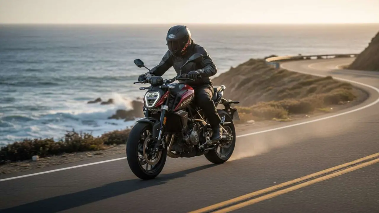  Vista lateral de la moto Voge 625R en carretera mostrando su dise&ntilde;o deportivo y m&aacute;xima diversi&oacute;n al conducir &mdash; Imagen generada por IA 