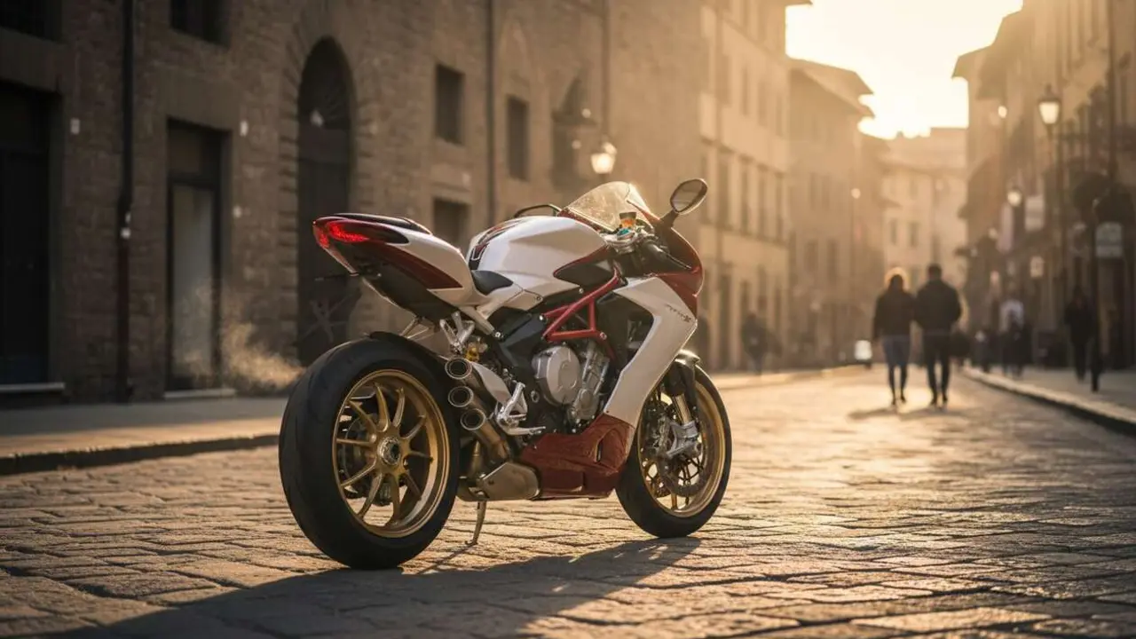  MV Agusta F3 en acci&oacute;n mostrando su dise&ntilde;o y rendimiento como la mejor moto deportiva italiana del a&ntilde;o &mdash; Imagen generada por IA 