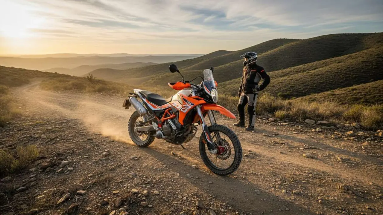  Voge 300 Rally en acci&oacute;n, la moto trail ligera perfecta para aventuras y viajes todoterreno emocionantes &mdash; Imagen generada por IA 