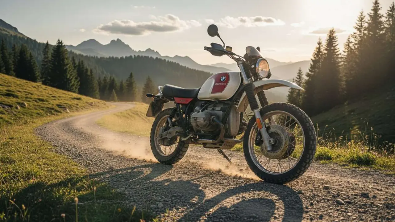  BMW R 12 G/S cl&aacute;sico en carretera mostrando su dise&ntilde;o ic&oacute;nico y legado hist&oacute;rico en la evoluci&oacute;n de las motos BMW &mdash; Imagen generada por IA 