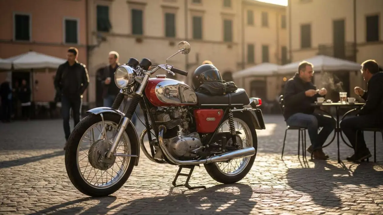  Moto Morini 3 1/2 Sport cl&aacute;sica italiana vintage destacada en carretera para amantes de motos retro y estilo &uacute;nico &mdash; Imagen generada por IA 