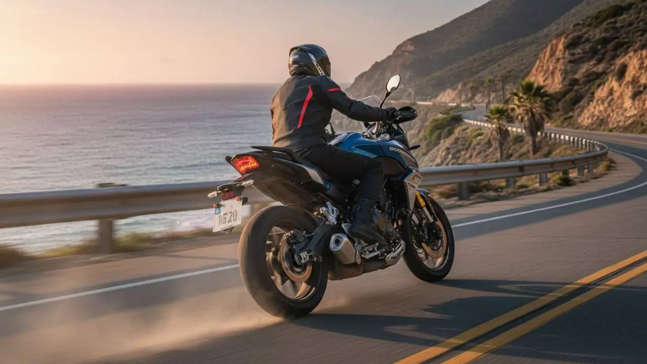  QJMOTOR SRT 700 On Road 2026 en carretera mostrando dise&ntilde;o innovador y caracter&iacute;sticas avanzadas para motos modernas &mdash; Imagen generada por IA 