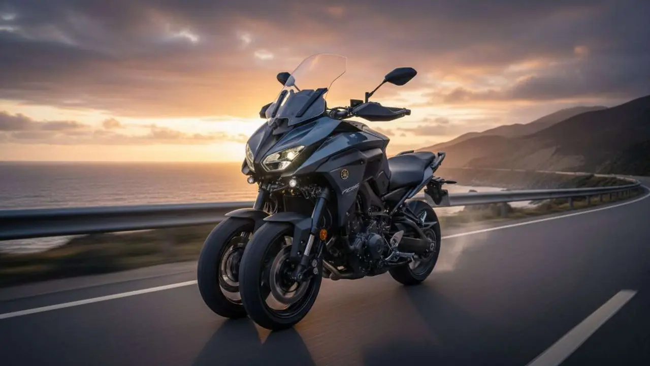  Yamaha Niken GT 2026 en color gris, motocicleta de tres ruedas con alta seguridad desde 19.599 euros &mdash; Imagen generada por IA 