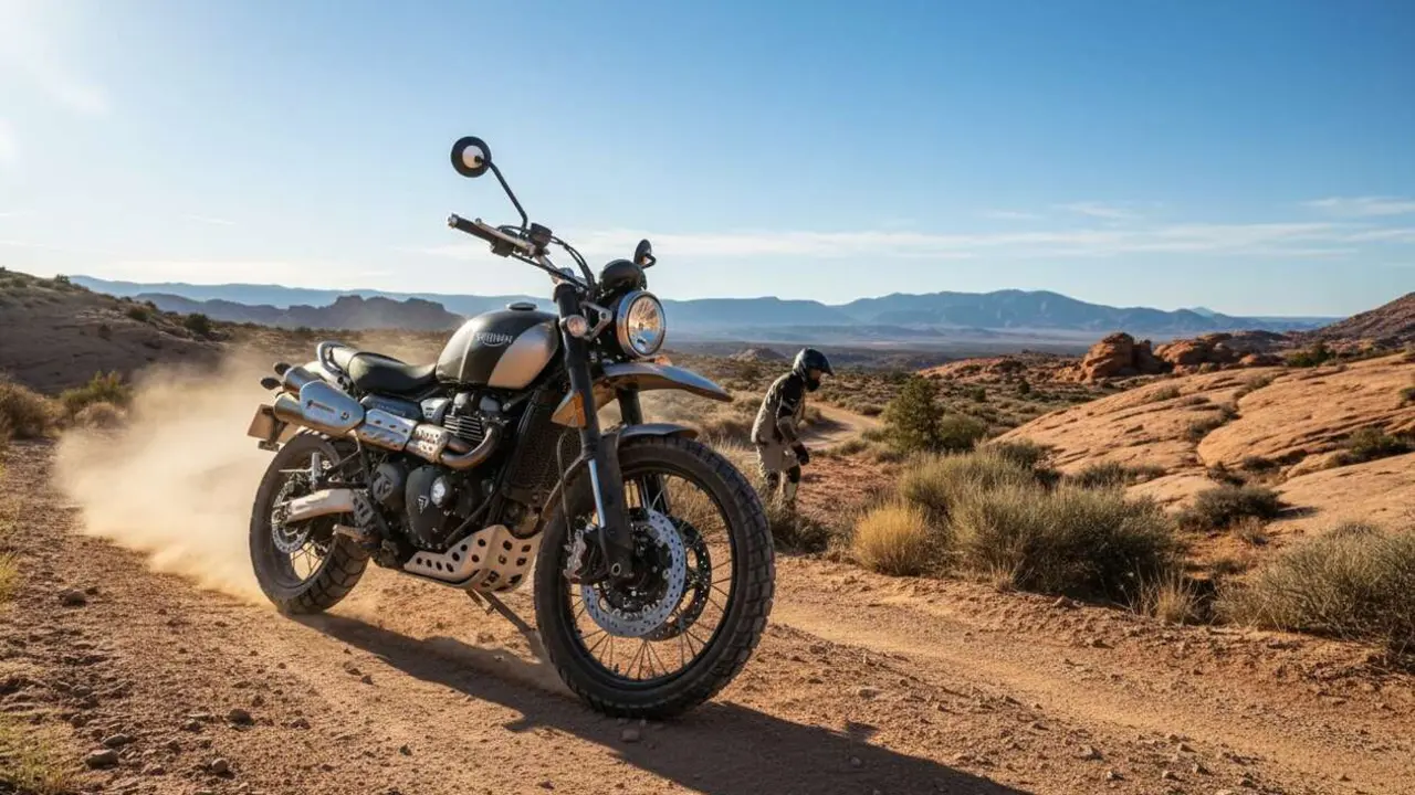  Triumph Scrambler 400 XC en acci&oacute;n, la moto ideal para la aventura desde 7.145 euros - Imagen generada por IA 