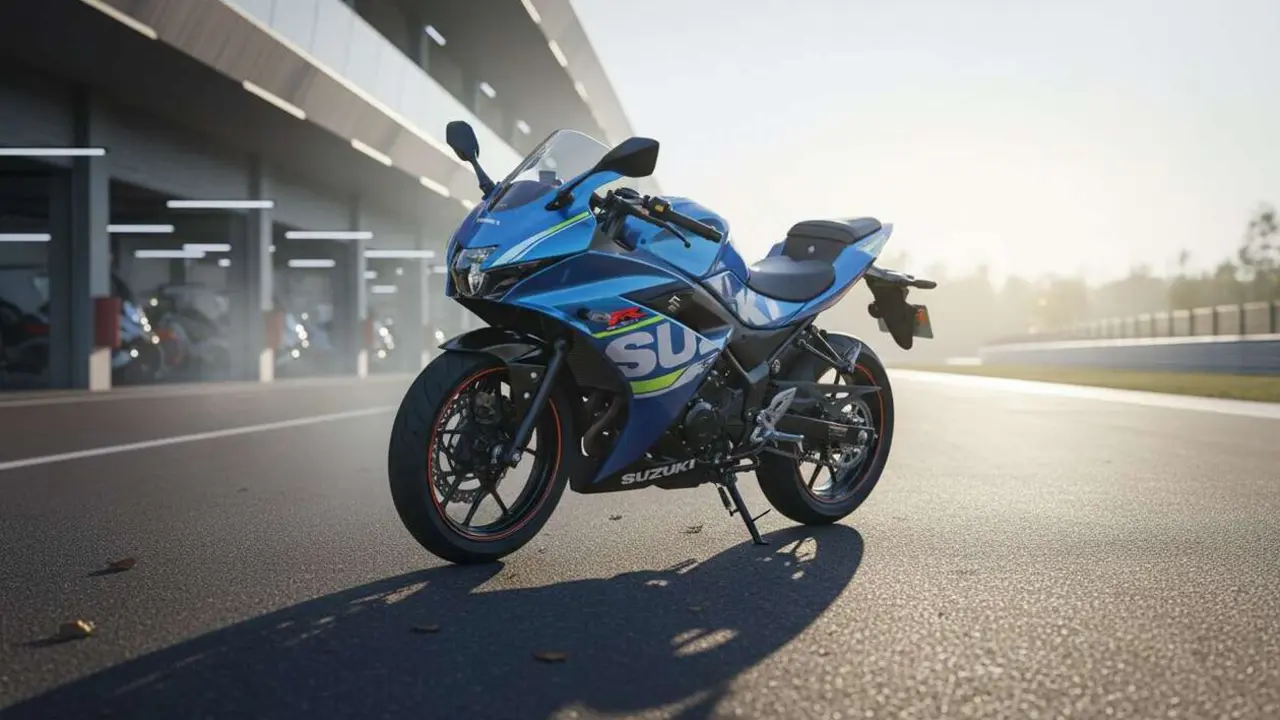  Suzuki GSX250R-F 2026 en acci&oacute;n mostrando su dise&ntilde;o renovado y avanzada tecnolog&iacute;a para m&aacute;xima potencia y rendimiento - Imagen generada por IA 