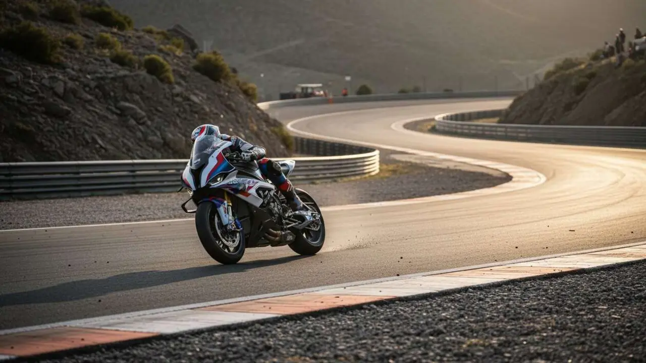  BMW M 1000 RR enfrentando el desaf&iacute;o extremo en el circuito m&aacute;s brutal del mundo con alto rendimiento y velocidad - Imagen generada por IA 