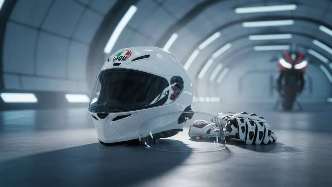  Casco AGV Pista GP RR de carbono blanco puro para protecci&oacute;n y estilo avanzado en motociclismo - Imagen generada por IA 
