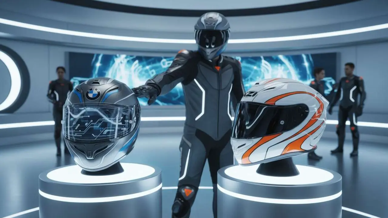  Casco de moto NZI en colaboraci&oacute;n con BMW mostrando innovaci&oacute;n y tecnolog&iacute;a avanzada para motoristas modernos - Imagen generada por IA 