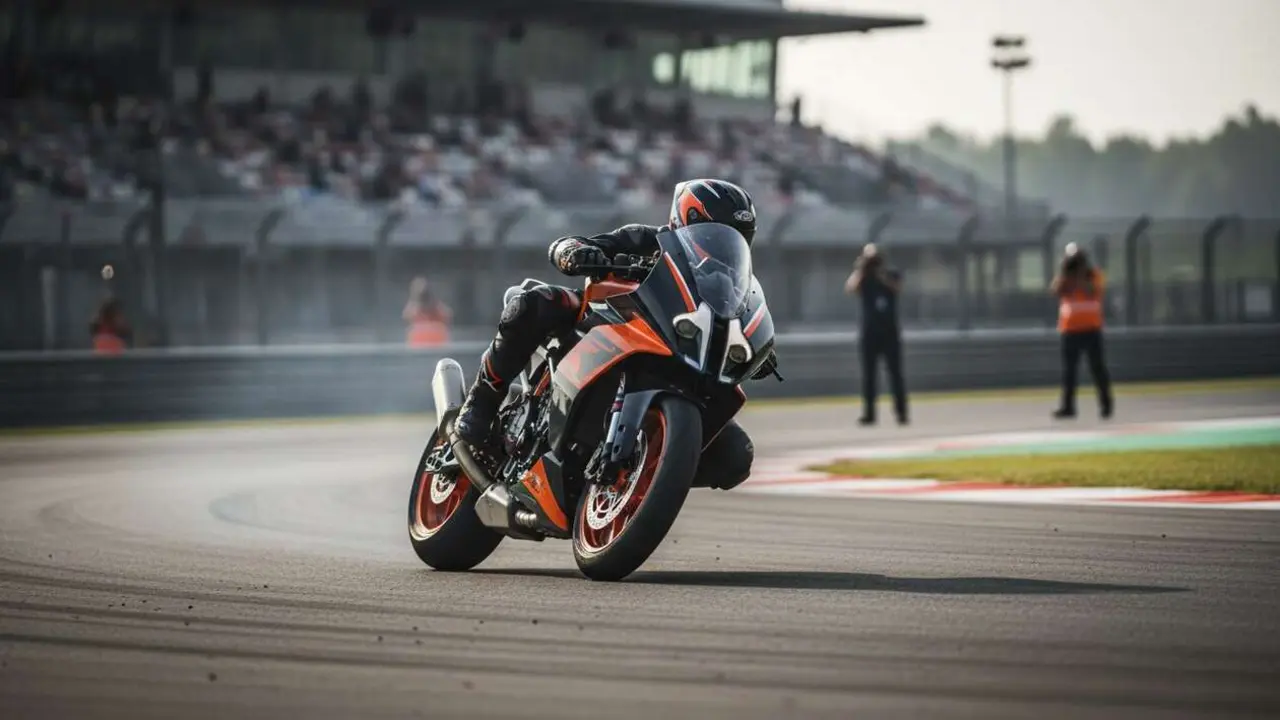  KTM 990 RC R Track en acci&oacute;n en circuito, la moto deportiva que revoluciona la pista deportiva - Imagen generada por IA 