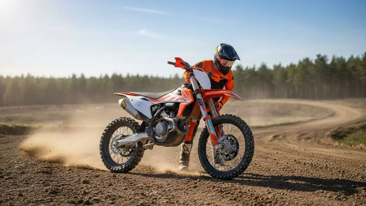  KTM 350 SX-F 2027 en acci&oacute;n mostrando sus 5 novedades impresionantes y dise&ntilde;o innovador para motocross - Imagen generada por IA 