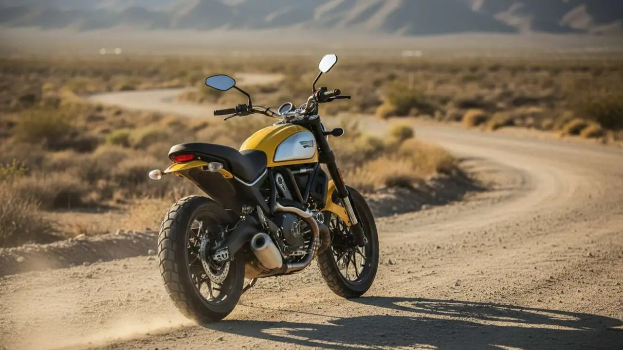  Ducati Scrambler nueva modelo 2024 en ciudad mostrando dise&ntilde;o y tecnolog&iacute;a innovadora para motociclistas modernos - Imagen generada por IA 