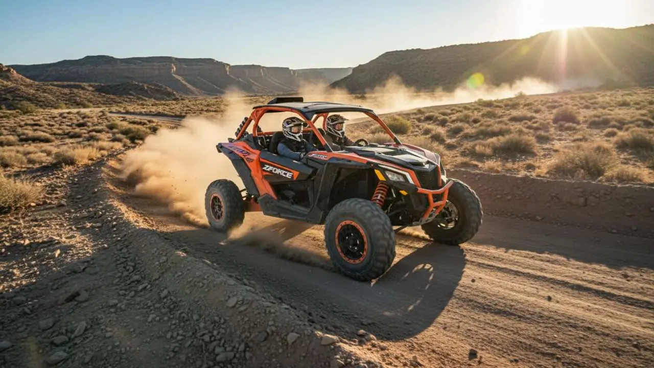  CFMOTO ZFORCE en acci&oacute;n mostrando sus caracter&iacute;sticas innovadoras que revolucionan el todoterreno para los amantes del quad - Imagen generada por IA 