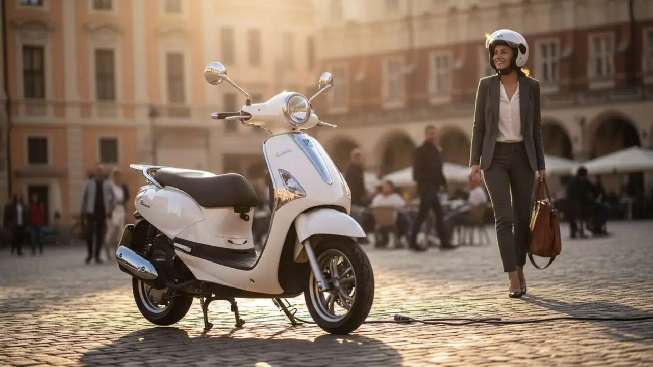  Kymco Like moto el&eacute;ctrica urbana que revoluciona la movilidad sostenible en la ciudad con dise&ntilde;o moderno y eficiencia energ&eacute;tica - Imagen generada por IA 