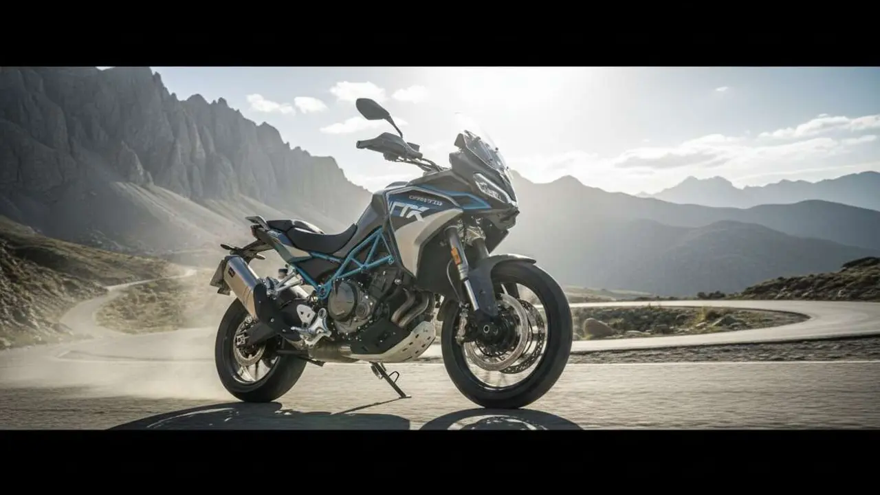  CFMOTO 1000 MT-X 2026 en acci&oacute;n mostrando su dise&ntilde;o innovador y potencia como maxi trail revolucionaria - Imagen generada por IA 
