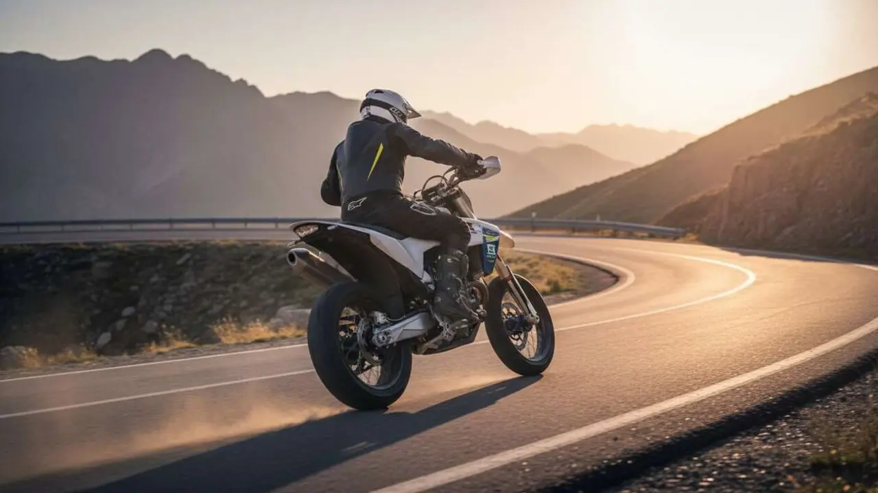  Husqvarna 701 Supermoto 2026 en acci&oacute;n mostrando dise&ntilde;o renovado y caracter&iacute;sticas innovadoras para motos deportivas - Imagen generada por IA 