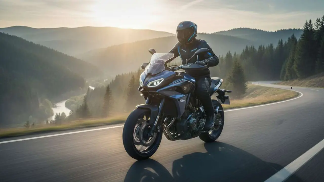  Yamaha Tracer 7 2026 en carretera mostrando sus novedades y dise&ntilde;o actualizado para motos trail modernas - Imagen generada por IA 