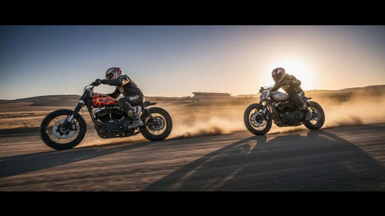  Dos espa&ntilde;oles compitiendo con las Harley Davidson m&aacute;s salvajes en una carrera emocionante en Arag&oacute;n - Imagen generada por IA 