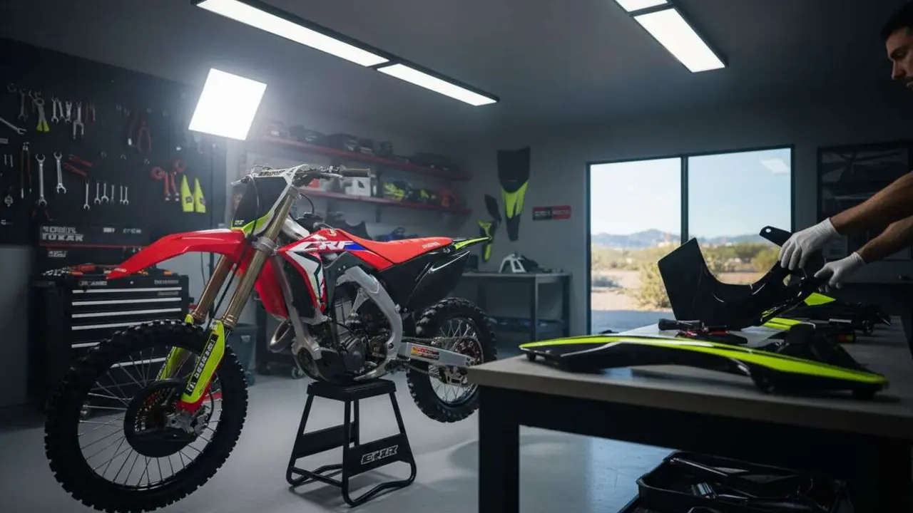  Honda CRF450R 2027 personalizada con pl&aacute;sticos de alta gama para un estilo &uacute;nico y mejor rendimiento - Imagen generada por IA 