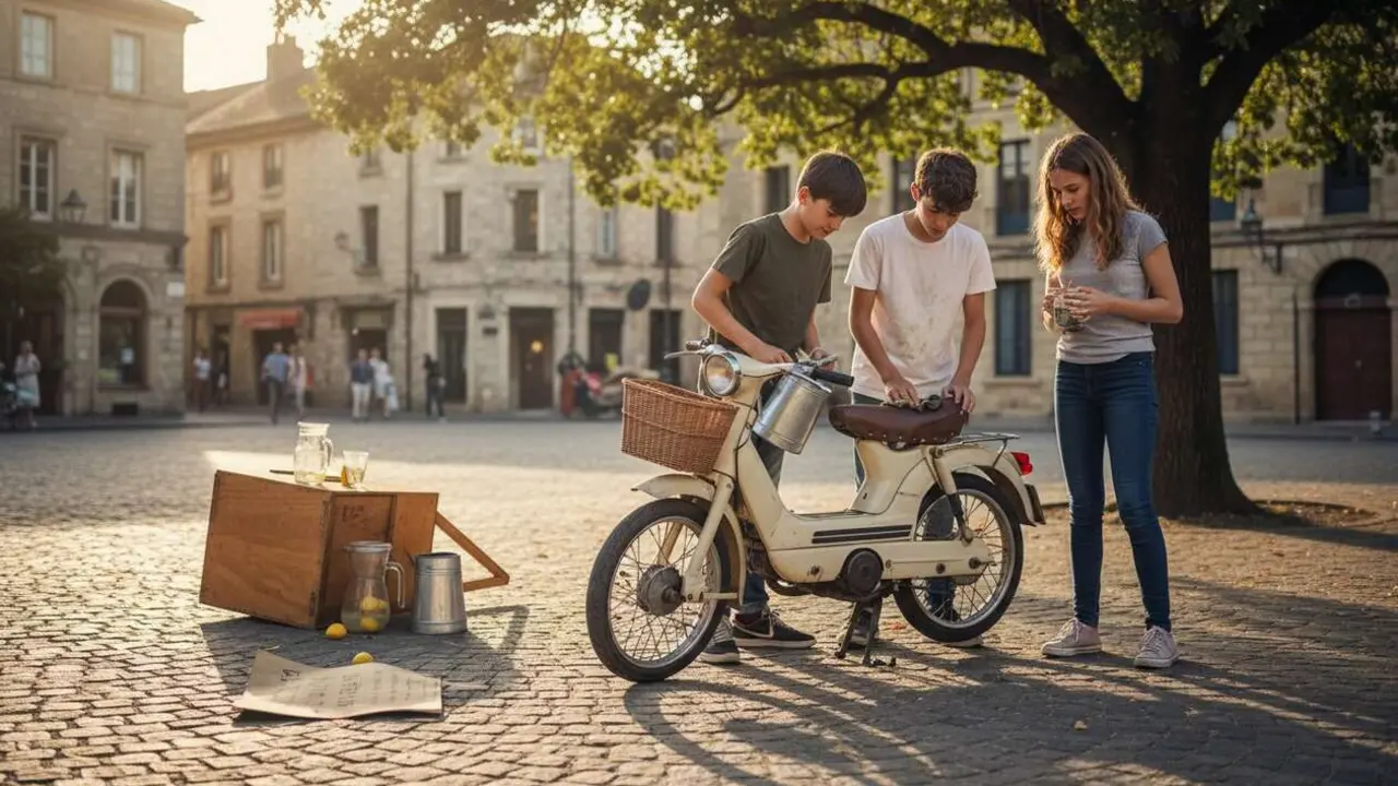  Tres amigos venden limonada para comprar un Piaggio Ciao y revelan una historia real conmovedora - Imagen generada por IA 