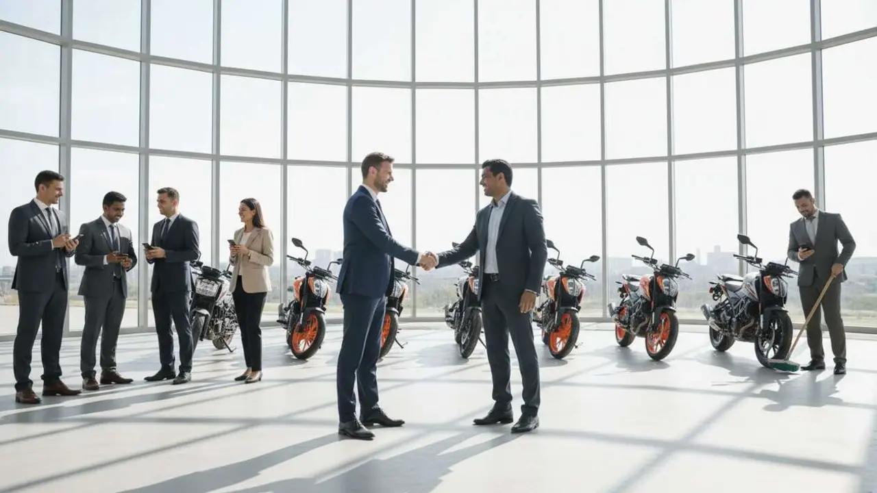  KTM aumenta sus ventas y logra beneficios significativos gracias a la colaboraci&oacute;n con Bajaj en el mercado motociclistas - Imagen generada por IA 