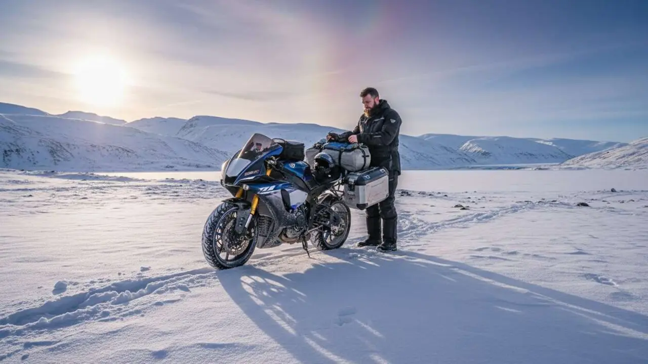  Motociclista holand&eacute;s recorriendo el mundo en una Yamaha R1 con planes de llegar al Polo Norte - Imagen generada por IA 